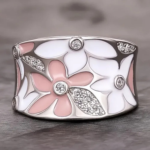 Geometric silver enamel flower - enamel,